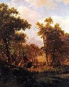 Albert Bierstadt Indian Encampment, Shoshone Village - in a riparian forest, western United States oil painting picture wholesale